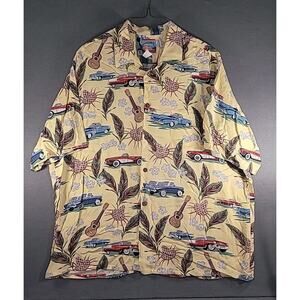 VTG Joe Kealoha Reyn Spooner Hawaiian Shirt XXL Cars Ukulele Floral Aloha EUC